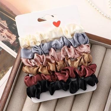 Imagem de Laços de cabelo de cetim para mulheres e meninas, faixas de cabelo de rabo de cavalo, pacote com 6, faixas elásticas adequadas para cabelos cacheados grossos (multicoloridos)