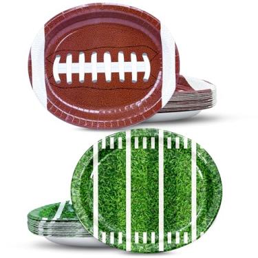 Imagem de ZVK Conjunto de 50 pratos ovais de papel de futebol americano grandes pratos de festa descartáveis