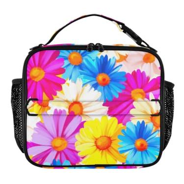 Imagem de Joisal Lancheira floral colorida azul margaridas florais para mulheres meninas lancheira masculina crianças lancheira para trabalho portátil bolsa térmica para alimentos isolada para escola