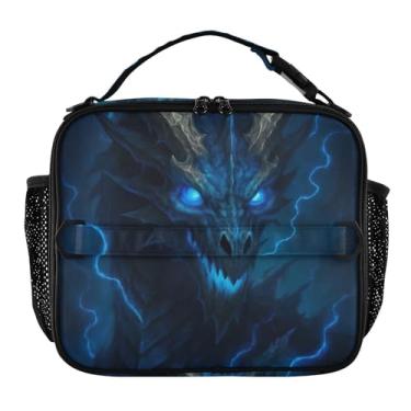 Imagem de Lancheira preta assustadora monstro dragão para mulheres meninas lancheira masculina crianças lancheira para trabalho bolsa térmica térmica para escola