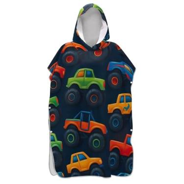 Imagem de TSENQUE Poncho de surfe trocador de roupão para adultos praia moletom toalha de natação reutilizável caminhão monstro bonito azul escuro masculino poncho com capuz