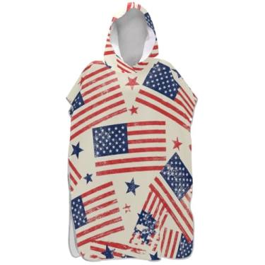 Imagem de Joisal Vintage Bandeira Americana Surf Poncho Trocador Roupão para Adul Praia Moletom Toalha Floral Plus Size Homens Mulheres Poncho com Capuz