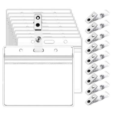 Imagem de Pacote com 10 porta-cartões de identificação transparentes com clipe de metal, visor horizontal de crachá de nome