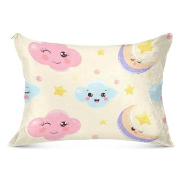 Imagem de Linda fronha decorativa de desenho animado de nuvens pastel com zíper impressão de arte King Queen tamanho padrão fronhas de cama extra macias, tamanho padrão, 51 x 66 cm