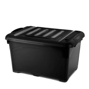Imagem de Caixa Organizadora Plástica 95L com Tampa e Rodinhas – Caixa Organizadora Grande Preta para Casa e Escritório