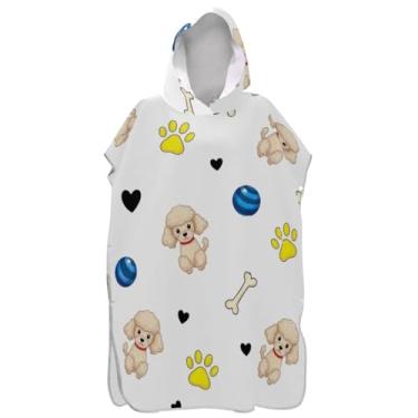 Imagem de Joisal Poncho de surfe trocador de roupão adulto com capuz toalha de praia estampada cão fofo branco ponchos adultos para mulheres