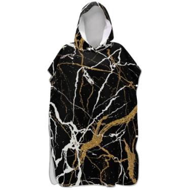 Imagem de Joisal Roupão de mudança de poncho de surfe de secagem rápida para toalha de banho com capuz de praia preto mármore dourado ponchos femininos com capuz