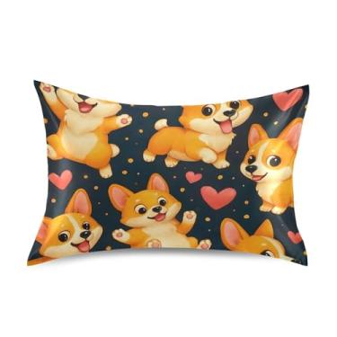 Imagem de Fronha padrão King Queen Cute Cartoon Dogs Fronhas de cetim para cabelo animais refrescantes para casa cama sofá king size 101,6 cm x 50,8 cm