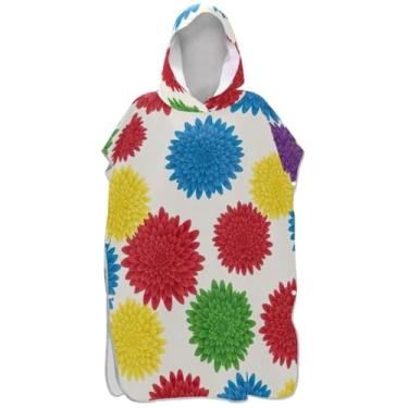 Imagem de Joisal Poncho de surf de secagem rápida para adultos trocador com capuz toalha de natação vermelho azul amarelo verde crisântemo adulto ponchos para mulheres