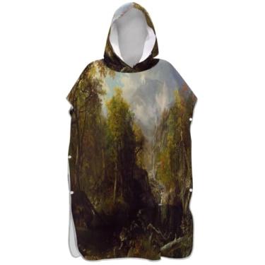 Imagem de Joisal Roupão absorvente para adultos, poncho de surfe, praia, moletom com capuz, toalha floral, paisagem, montanha, ponchos adultos para mulheres