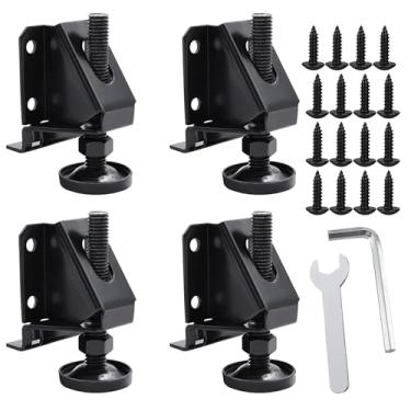 Imagem de BOLWHAO Pés de nivelamento ajustáveis resistentes, pacote com 4 niveladores de móveis pretos, faixa de altura de 6 cm, nivelador de perna de ajuste de chave hexagonal para móveis, bancada, armário