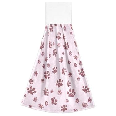 Imagem de Joitme Toalhas de mão rosa dourado com estampas de pata de cachorro rosa com laços para pendurar no forno toalha de cozinha macia absorvente conjunto decorativo de 2, 45 x 35 cm