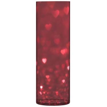 Imagem de Vaso cilíndrico coração amor com glitter vermelho vaso de flores grandes vasos de outono de plástico personalizado floral decoração de outono para quarto, 30 cm x 9,9 cm