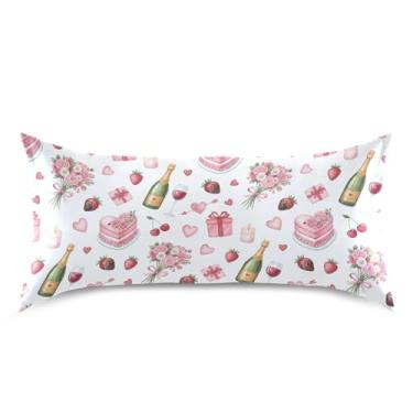 Imagem de Wassud Capa de almofada de cetim para cabelo e pele com elementos do Dia dos Namorados Elementos do Dia dos Namorados Capas de almofada respiráveis king size com fecho de envelope