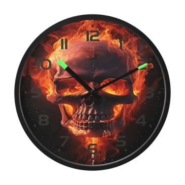 Imagem de SEHANY Relógio artístico de parede de caveira silencioso, sem tique-taque, relógio redondo operado por bateria, controle de som, luz noturna, relógios de parede para sala de estar, cozinha, quarto