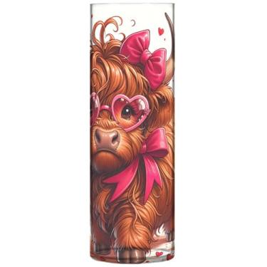 Imagem de Vasos de flores cilíndricos fofos de vaca Highland para buquê, vaso de flores redondo, fofo, personalizado, exclusivo, floral, decoração moderna, 30 cm x 9,9 cm