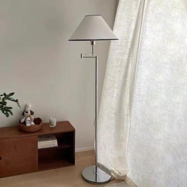 Imagem de Luminária de chão giratória em tecido - Lâmpada de ferro E27 com 3 cores e intensidade ajustável, 150 cm (59,1"), luminária moderna para sala de estar, escritório e canto de apartamento, dec