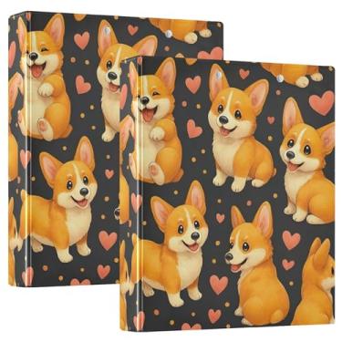 Imagem de Pastas divertidas personalizadas para cães Corgi 3,8 cm, 3 anéis, 200 folhas, caderno, anel redondo, fichário, 31,5 x 27 x 6 cm, pacote com 2