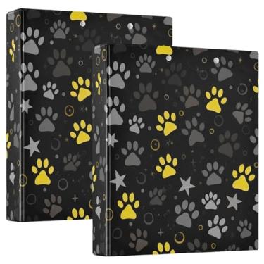 Imagem de Fichários pretos de 3 cm com estampa de pata com 3 anéis, 200 folhas, fichário de receitas com anel redondo, 31,5 x 27 x 6 cm, pacote com 2