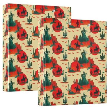 Imagem de Fichários vintage cowboy, vermelho, amarelo, 3 polegadas, 3 argolas, 200 folhas, pastas, anel redondo, fichário de apresentação, 31,5 x 27 x 6 cm, pacote com 2