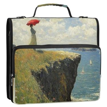 Imagem de Guarda-chuva vermelho 3 anéis organizador de fichário com zíper de grande capacidade