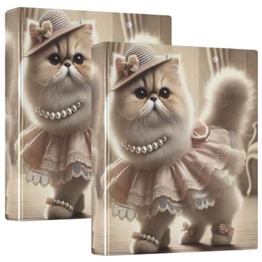 Imagem de Fichário fofo gatinho adorável gato de 3 cm comporta 3 anéis, 200 folhas, 3 pastas de anéis, anéis redondos, fichários de escritório, pacote com 2