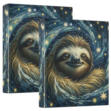 Imagem de Fichários fofos de preguiça estrelada noite estrelada com 3 anéis de 3 cm comporta 200 folhas fofas pastas de impressão para caderno, 31,5 x 27 x 6 cm, 1 pacote