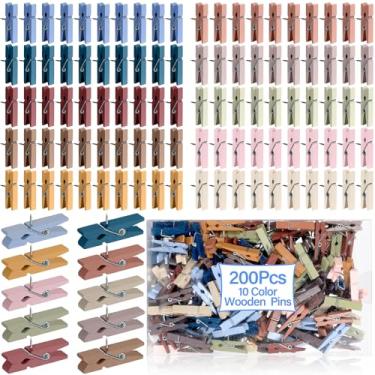 Imagem de 200 peças de pinos de pressão com clipes de madeira, tachinhas decorativas para quadro de cortiça, quadro de avisos, alfinetes de madeira para obras de arte, notas, fotos, calendário, projetos de
