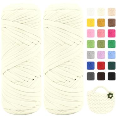 Imagem de Maxee Pacote com 2 fios de camiseta premium (200 g/75 m cada), linha de fita macia para crochê e tricô - cor intensa e fácil de cuidar