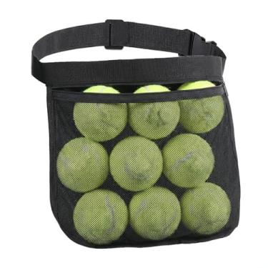 Imagem de Ajcotahm Bolsa de bola de tênis, suporte de pickleball preto com cinto ajustável, bolsa de cintura de malha multifuncional para golfe, pickleball, tênis, ciclismo, corrida, esportes ao ar livre