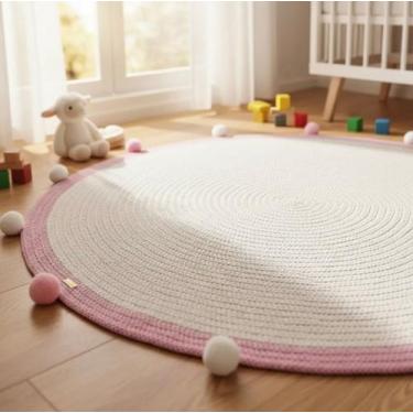 Imagem de Tapete quarto do bebe menina rosa pompom 1,00M 1,20M - Crochê Lua, 1,2