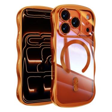 Imagem de SFDSUH Capa transparente de luxo com revestimento eletrolítico e efeito de onda grande para iPhone 16 Pro, compatível com carregamento sem fio (para iPhone 16 Pro/Laranja)