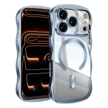 Imagem de SFDSUH Capa transparente de luxo com revestimento eletrolítico e efeito de onda grande para iPhone 16 Pro, compatível com carregamento sem fio (para iPhone 16 Pro/AZUL CLARO)