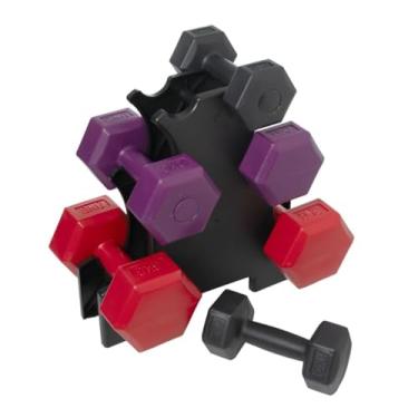 Imagem de Kit de Halteres 1kg, 2kg e 3kg com Suporte | 3 Pares de Pesos Revestidos para Treino Funcional, Musculação, Aeróbico e Exercícios em Casa