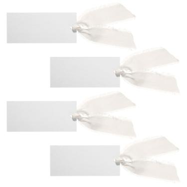 Imagem de 50 peças de cartões de nome em branco para mesa de casamento, placas de nome de mesa com fita de chiffon 3,8 x 8,5 cm para jantares, mesas de casamento