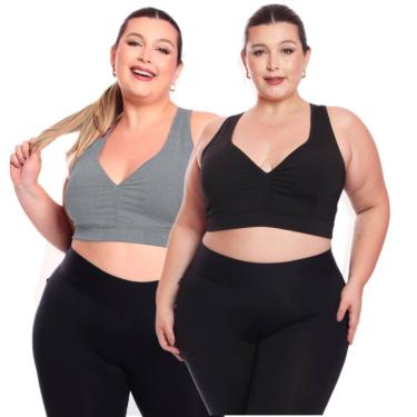 Imagem de Kit 2 Top Fitness Plus Size Feminino Sem Bojo Academia Decote-Feminino