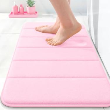 Imagem de OLANLY Tapete de banho listrado de espuma viscoelástica 61 x 40 cm, tapetes de banheiro absorventes super macios, secagem rápida, tapetes de chuveiro laváveis na máquina, tapete de banho, acessórios