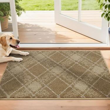 Imagem de COSY HOMEER Tapete de porta antiderrapante para entrada da porta da frente - Tapete antisujeira de perfil baixo, absorvente e lavável (51 x 81 cm, bege)