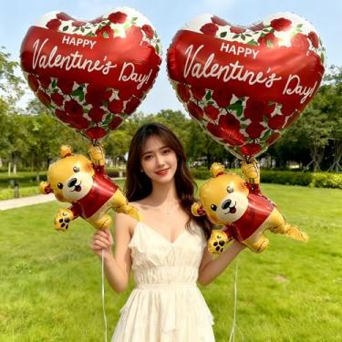 Imagem de Balão grande de filme de alumínio de urso em pé de 154,9 cm fofo coração urso rosa para decoração romântica de festa de casamento do dia dos namorados (urso carinhoso - 94 cm)