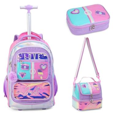 Imagem de Kit Mochila Rodinha Escolar Lancheira Estojo Grande Menina-Feminino