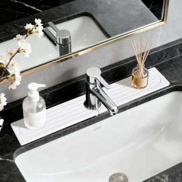 Imagem de Tapete de torneira de pedra de diatomita para pia de cozinha, pedra de secagem rápida ao redor, bandeja antiderrapante absorvente de água evita umidade para bancadas de banheiro e cozinha (estilo