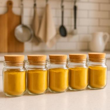 Imagem de Kit Potes de Vidro 200ml com Tampa Hermética para Temperos, Doces, Geleias, Mel e Conservas de Cozinha (5 potes sem adesivo)