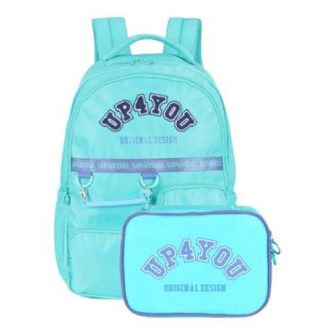 Imagem de Mochila De Costas Escolar Up4you + Estojo Box Juvenil, Turquesa