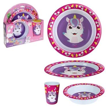 Imagem de Kit Refeição Melamina Unicórnio 3 Peças Prato Tigela (Bowl) Copo Infantil
