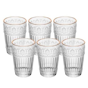 Imagem de Jogo 6 Copo Mauve com Fio de Ouro 350ml de Cristal Ecológico Wolff