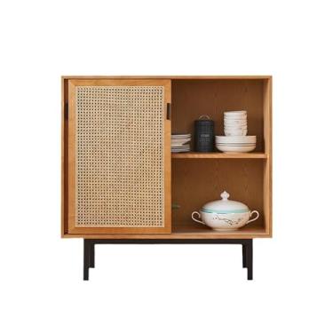 Imagem de KHUTRW3D Aparador de cozinha de madeira de freixo doméstico pequeno vime porta dupla sala de jantar armário de armazenamento de mesa armário buffet camada