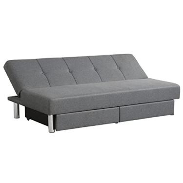 Imagem de Sofá-cama conversível Futon com design de 3 lugares, ajustável, com duas gavetas, cinza