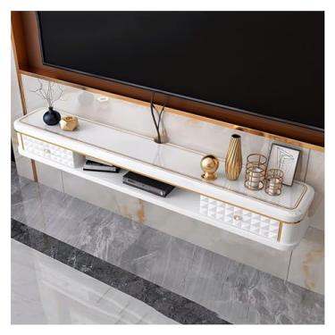 Imagem de Suporte de TV de madeira flutuante de luxo para console de mídia com armário de armazenamento, suporte de TV para quarto, sala de estar, suporte de televisão moderno, centro de entretenimento de 120 x