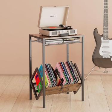 Imagem de Suporte para Toca-Discos de 2 Níveis, com Armazenamento de Vinil, Mesa de Toca-Discos, Mesa com Espaço para Discos, Armário de Exibição de Discos para Sala de Estar, Quarto, Escritório