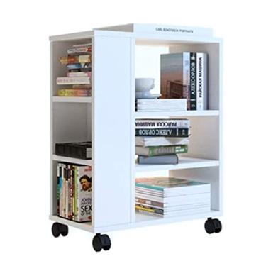 Imagem de Estante móvel moderna de 3 níveis, estante de livros para estudantes, armários de armário de chão com prateleiras de rodas, estante de livros de estudo, estante de livros (cor: branco, tamanho: 55